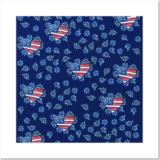 USA American Flag Heart Posters and Art